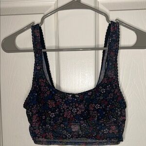Floral Scoop Mesh Bralette- Navy with Pink & Purple Flowers